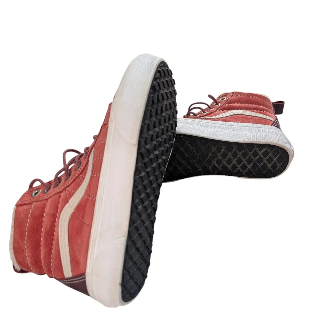 Vans SK8 Hi Shoes Women Size 6 Sneakers Red Suede Old Skool Sherpa Scotchgard‎
